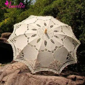 Victoriaanse Borduren Bloem Kant Battenburg Parasol Met Kant Decoratie Party Bruids Douche Foto Prop Bruid Paraplu Geschenken