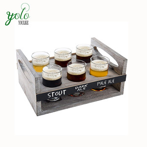 Ensemble de service de planche de vol de bière avec panneaux de tableau noir et 6 verres à bière de dégustation, portable avec poignée, stockage de <span class=keywords><strong>verre</strong></span> à <span class=keywords><strong>vin</strong></span> de bar - Product Image 1