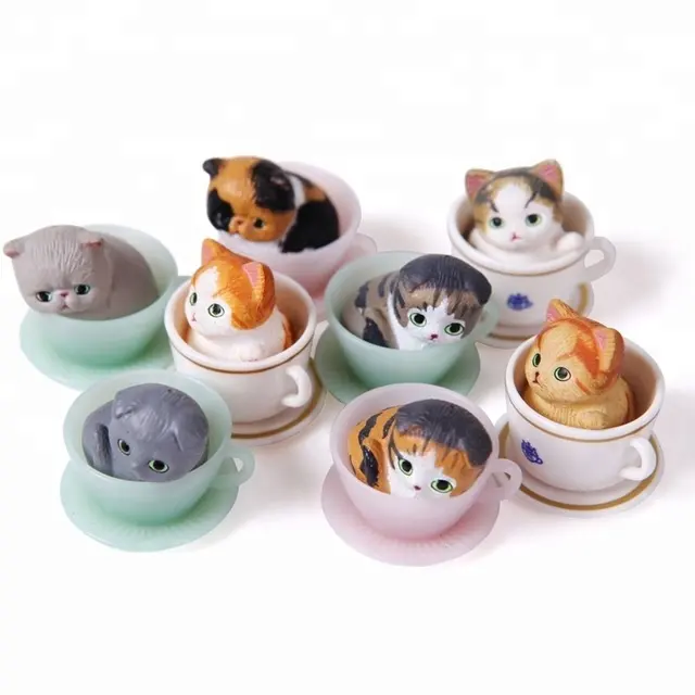 Toy Manufactory Custom Made Mini Cartoon Serial Polystone Figures Oem Cat In Tea Cup Figure Resin Toy Miniature Kawaii Toys