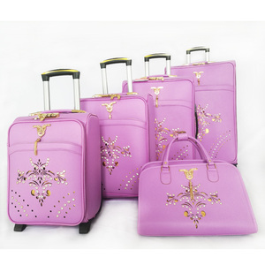 Màu Hồng Đậm 4 Bánh Xe 20 24 28 32 Xe Đẩy Hành Lý Đặt 5 Miếng <span class=keywords><strong>Pu</strong></span> Da Xe Đẩy Trường Hợp - Product Image 3