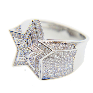 Anello Hip Hop Punk Pesante Color Oro con Grande Stella, Completamente Tempestato di Zirconi Cubici, Gioiello Luccicante per Uomo e Donna, Spedizione Diretta - Product Image 4