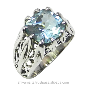 Venta al por mayor de La India, anillos de plata de ley 925 Eternity Vermeil, Topacio Azul, joyería de piedras preciosas naturales con chapado en rodio - Product Image 3