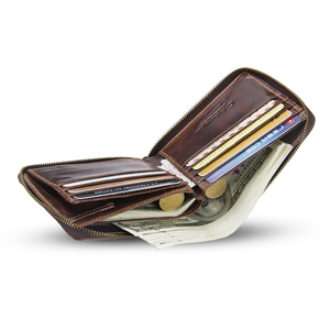 Contacto OEM Vintage hecho a mano Full Grain cuero caballeros hombres cremallera cartera con ranura <span class=keywords><strong>de</strong></span> monedas - Product Image 3
