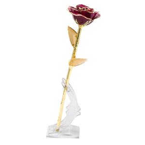 24 k Oro guarniti viola Rosa con foglia oro Fidanzata Regalo 24 k Oro Placcato Naturale Rosa Per San Valentino, regali di giorno della madre - Product Image 1