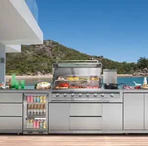Vermonhouzz açık Modern modüler paslanmaz çelik barbekü ızgara mutfak dolabı hareketli