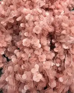 Atacado decorativos joias acessórios meninas rosa lantejoulas flor renda guarnição