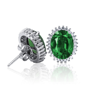 Boucles d'oreilles POLIVA Princesse Diana <span class=keywords><strong>William</strong></span> Kate Engagement Oval Created Blue Sapphire White CZ Hola Cluster Argent 925 - Product Image 1