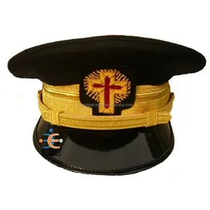 OEM Peak Cap Hat for Church Priest Cadet School Band Gold and Red Cross Embroidered Cap Badge Religious Parade Peak Cap