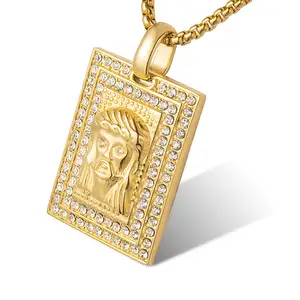 Marlary China Modern Design High Quality Zircon Stone Jesus Face Iced Out Stainless Steel Pendant