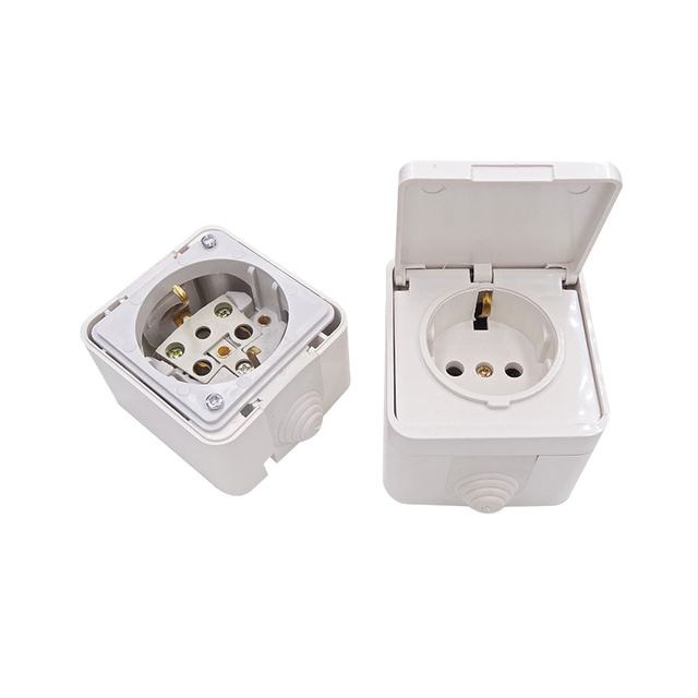 French Cables & Interconnects Type IP55 Waterproof AC250V 16A Wall EU Power Cables Socket Box