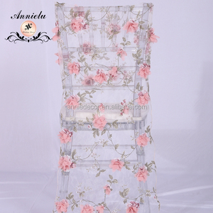 Funda de Silla de Organza con Bordado de Flores 3D para Bodas, Banquetes, Fiestas y Eventos - Product Image 4