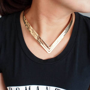 HANSIDON V cuello de aleación de pares Collar gargantilla Collar de moda 3 capa brillante Metal de soldadura babero las mujeres collares joyería DE LA DECLARACIÓN - Product Image 5