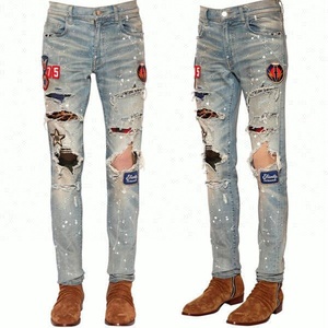 Jeans en denim pour homme avec des patchs <span class=keywords><strong>2018</strong></span> et un fort effet délavé - Product Image 1
