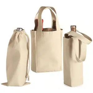 Fabrication en gros, personnalisation acceptée, logo personnalisé, sacs en toile de coton pour bouteilles de vin, OEM unique, avec logo imprimé personnalisé - Product Image 1