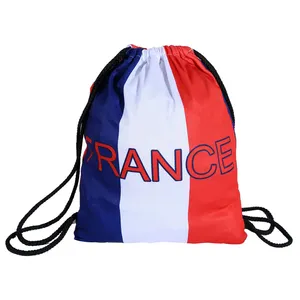 Customized French flag bags jersey material sport handbags promotional Drawstring Sports Bags for France