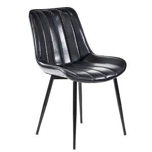 批发廉价钢制家具现代皮革黑色工业软咖啡餐厅座椅金属腿 PU 北欧餐椅