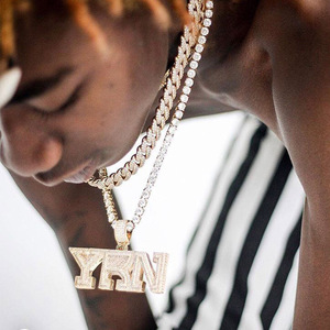 Collier pour homme avec pendentif lettre <span class=keywords><strong>YRN</strong></span> en zircon glacé, style hip-hop Migos, tendance - Product Image 6