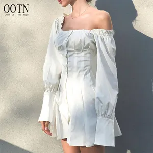 OOTN 2020 Vestido повседневное короткое осенне-зимнее праздничное платье, женское платье с квадратным воротником и длинным рукавом, белое платье-туника