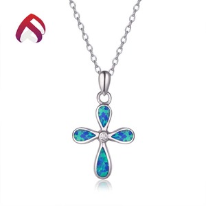 Top qualité charme en argent des pierres précieuses bijoux opale jérusalem croix pendentif - Product Image 1