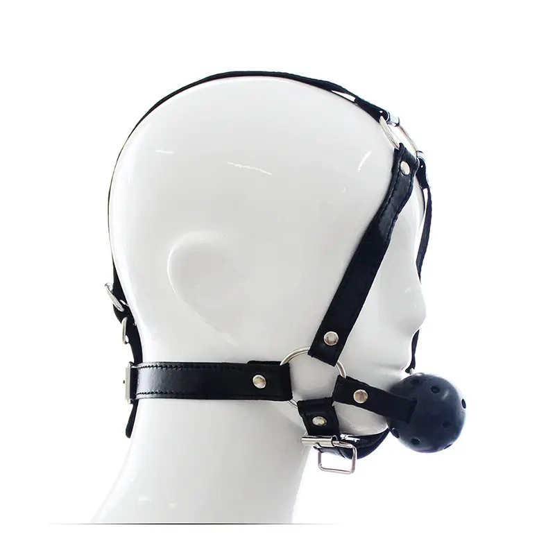 Кожаный черный бондажный капюшон, ремни для головы с шариковым кляпом для удерживающего устройства или ведомого элемента для косплея