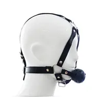 Black Leather Bondage Hood Head Harness with Mouth Ball Gag for Restraint or Slave Cosplay