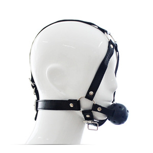 Couro preto escravidão capuz cabeça arnês com boca bola mordaça para contenção ou escravo cosplay - Product Image 1