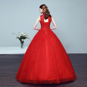 Vestido de Novia Rojo con Apliques y Cuentas en el Cuello Alto <span class=keywords><strong>para</strong></span> Mujer, <span class=keywords><strong>Vestidos</strong></span> <span class=keywords><strong>Largos</strong></span> de Quinceañera - Product Image 3