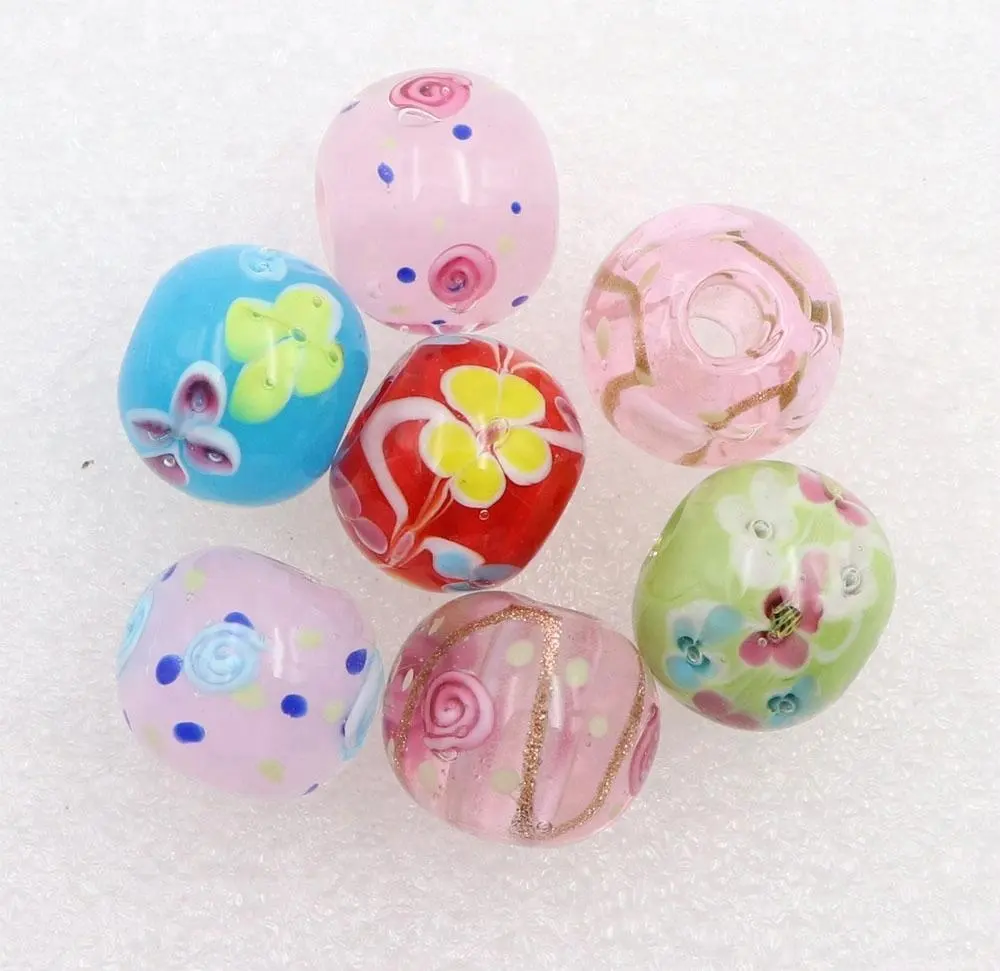 Murano cam gül büyük delik boncuk 20mm yuvarlak odak boncuk kristal Lampwork cam boncuk için japon kimono kemer aksesuarları