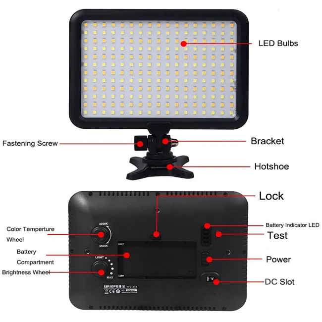 ถ่ายภาพอุปกรณ์ TTV-204 pro led video Light Panel หรี่แสงได้ TTV-204 LED Video Light