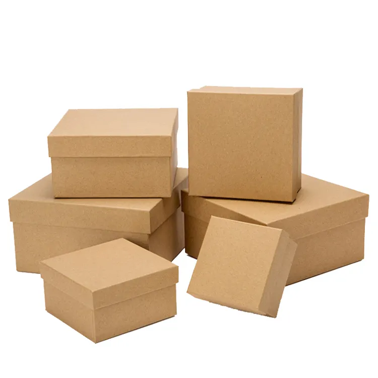 Caja de papel de regalo con tapa, cartón duro hecho a mano, con logotipo personalizado, de alta calidad, color marrón