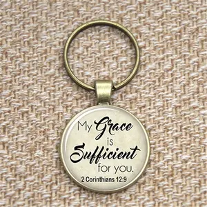Bible Verse Keychain Retreat 2 Cor 129 My Grace is Sufficient glass Photo Cabochon Keychain
