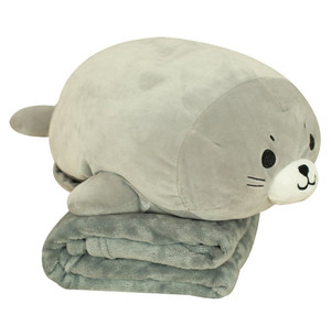 Nieuwe Kinderpop Schattige Grijze Dikke Zeehond Knuffels Gooien Kussen Knuffelen Zegel Kussen Knuffel Met Deken Voor Kinderen En Volwassenen - Product Image 1