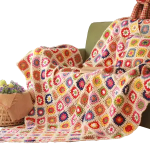 Bán Hot Vua Kích Thước Ấm Handmade Dệt Kim Granny Quảng Trường Flower Pattern Crochet Người Lớn Chăn Cho Giường