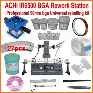 New BGA rework station infrared ACHI IR6500 motherboard repair machine + 27pcs 90mm universal bga stencils kit reballing base