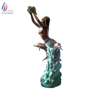 Trang Trí Sân Vườn Hand Made Kích Thước Cuộc Sống Tượng Nàng Tiên Cá Bằng Đồng Với Cá Heo - Product Image 3