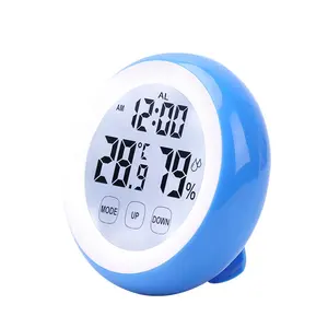 促销礼品圆形磁性 LED 背光数字温度湿度触摸屏闹钟
