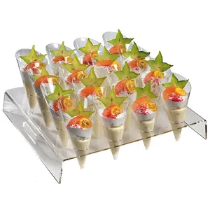 Contre-plateau de nourriture à cône transparent support de cône de puce de sushi en acrylique avec poignées