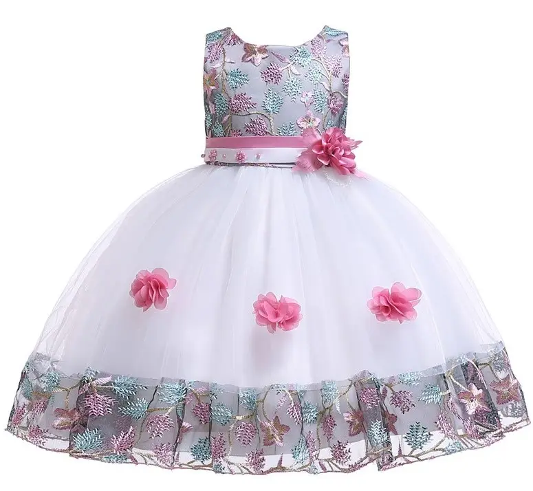 어린이 우아한 유럽 스타일 볼 가운 3 세 쉬폰 저녁 꽃 패턴 소녀 드레스