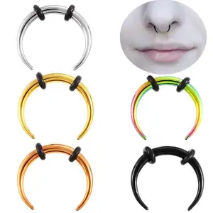 VRIUA C-type Stainless Steel Horns Septumb Clicker Piercing Nostril Hoop Nose Ring Individuality Facial Piercings