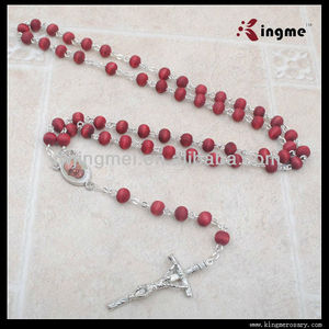 Chapelet catholique de perles parfumées en bois, boîte ronde en plastique avec autocollant Saint, 7mm - Product Image 5