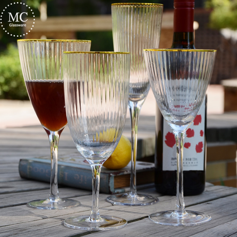 Gold Rim Stem Handmade lead-free Crystal Wine Glass Unique Stemware Glasses Large Goblet