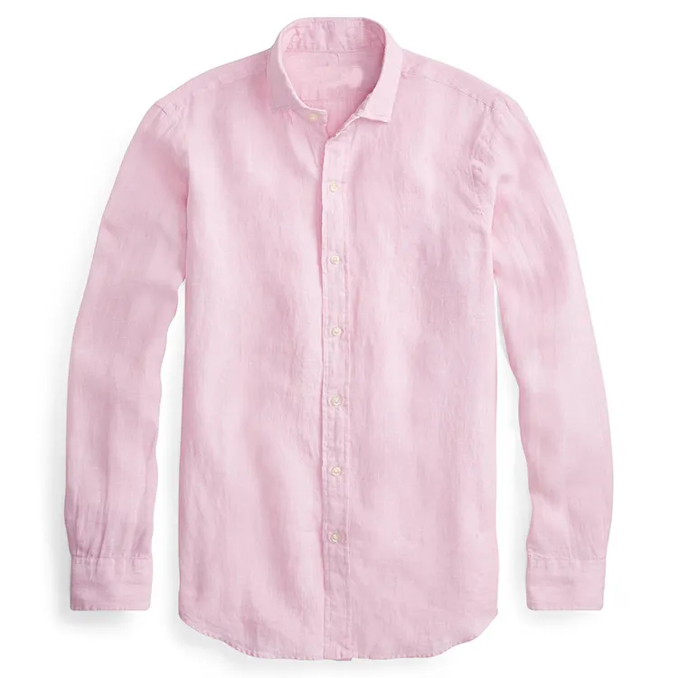 2019 Offre Spéciale hommes rose à manches longues coupe classique chemise lin homme