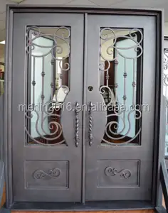 Ferforje güvenlik entrancy kapı cam ile modern tasarım