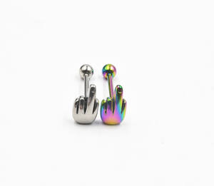 Custom Anelli di Lingua 316L Acciaio Chirurgico 14G Rude Dito Medio Piercing Alla Lingua - Product Image 5