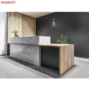 Quầy Tiếp Tân Bằng Đá Cẩm Thạch Trắng Carrara Quầy Khách Sạn Quầy Lễ Tân Đơn Giản Với Đèn LED - Product Image 3