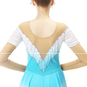 LIUHUO Costumi da Pattinaggio Blu e Bianchi con Transizione, Gonne per Pattinaggio Artistico, Tute da Pattinaggio in Tessuto Elastico a Rete e Spandex - Product Image 5