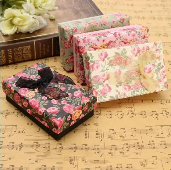 Jewelry Packing Box Bowknot Flower Pattern Cardboard Gifts Box Collecting Storage For Necklace Ring Earrings Jewelry Display