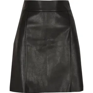 Mini saia de couro falso preta, feminina de alta qualidade, sexy, de mature