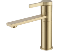 Robinet de lavabo de salle de bain moderne à monocommande en laiton brossé doré avec cartouche céramique, à poser sur le plan