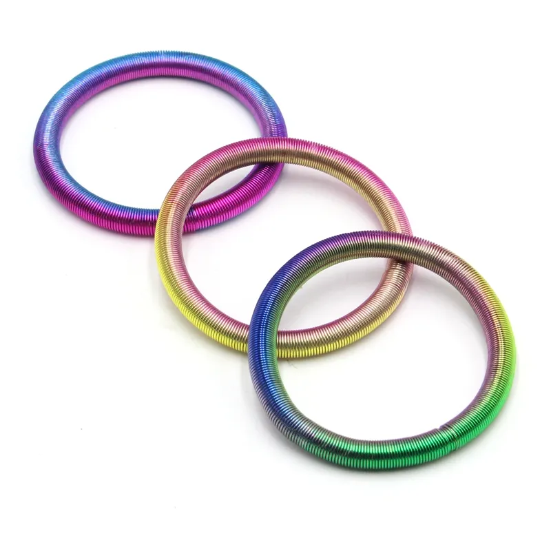 New Design Fashion Gradient Rainbow Color Metal Coil Spring Bracelets Women Men Bracelet